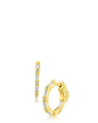 Aretes de aro Huggie mini con zirconias cúbicas baguette en latón bañado en oro de 14K, foto 1