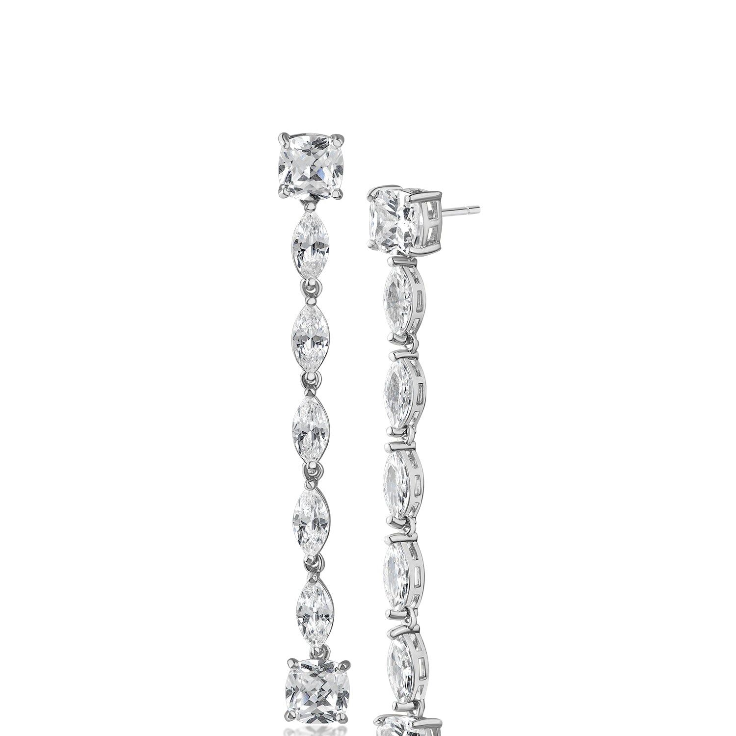 Aretes colgantes con zirconias cúbicas talla cojín y marquesa en latón bañado en rodio o en oro, foto 1