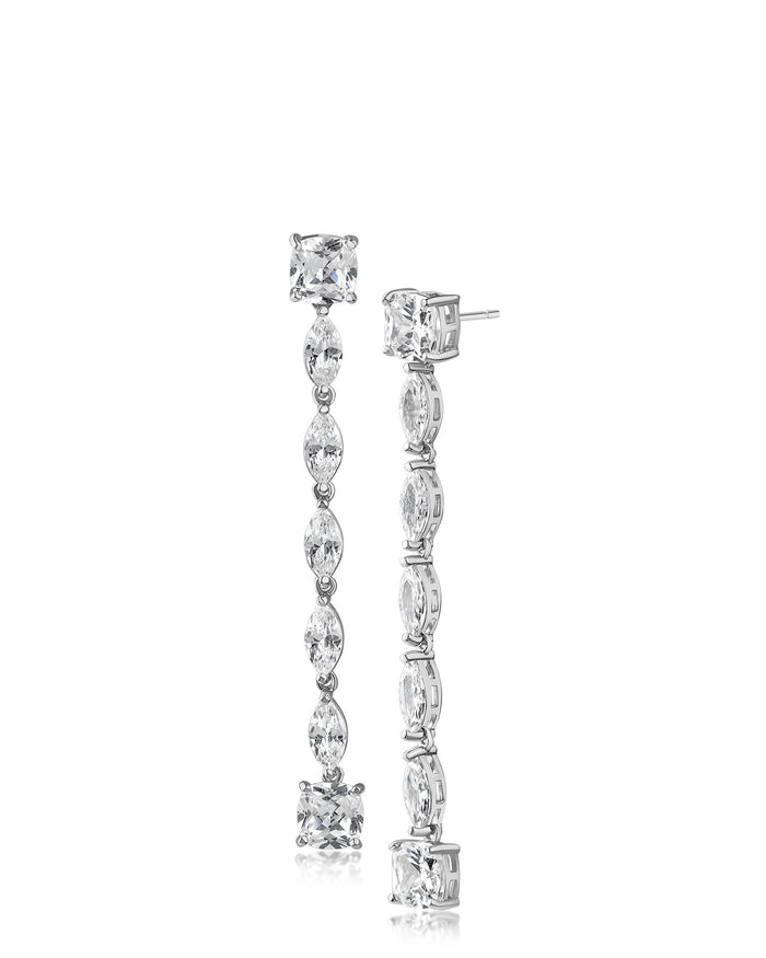 Aretes colgantes con zirconias cúbicas talla cojín y marquesa en latón bañado en rodio o en oro, foto 1