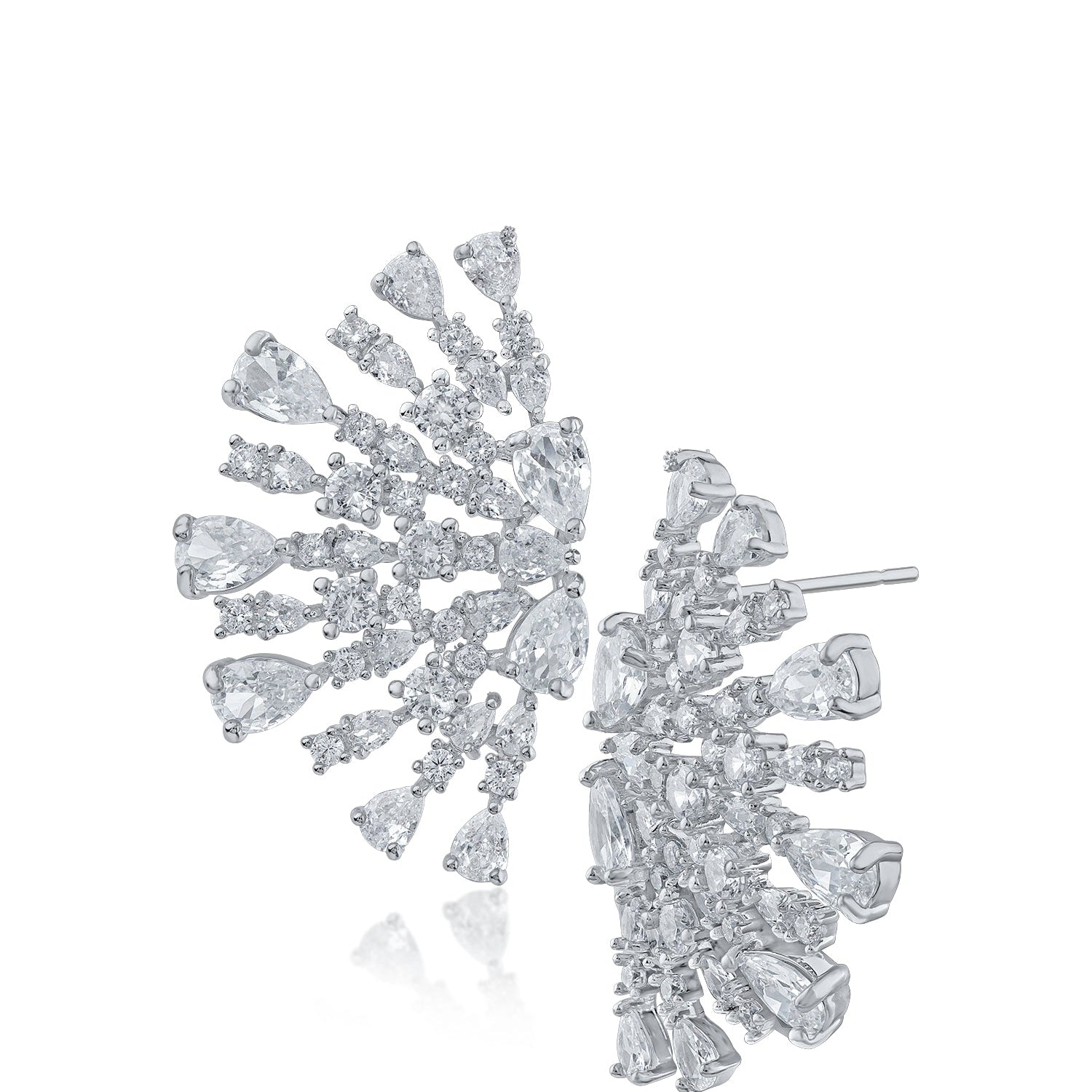 Aretes de medio círculo con zirconias cúbicas redondas y en forma de pera en latón bañado en rodio, foto 1