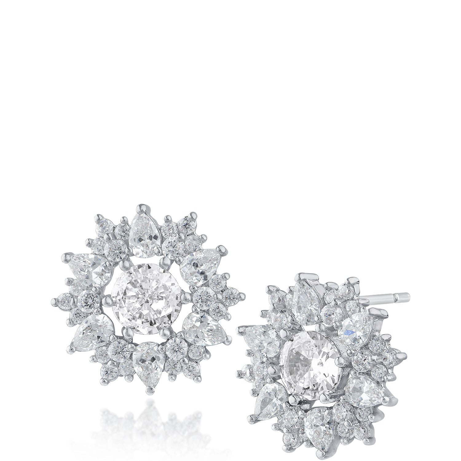 Aretes Starburst con zirconias cúbicas redondas y en talla pera en latón bañado en rodio, foto 1