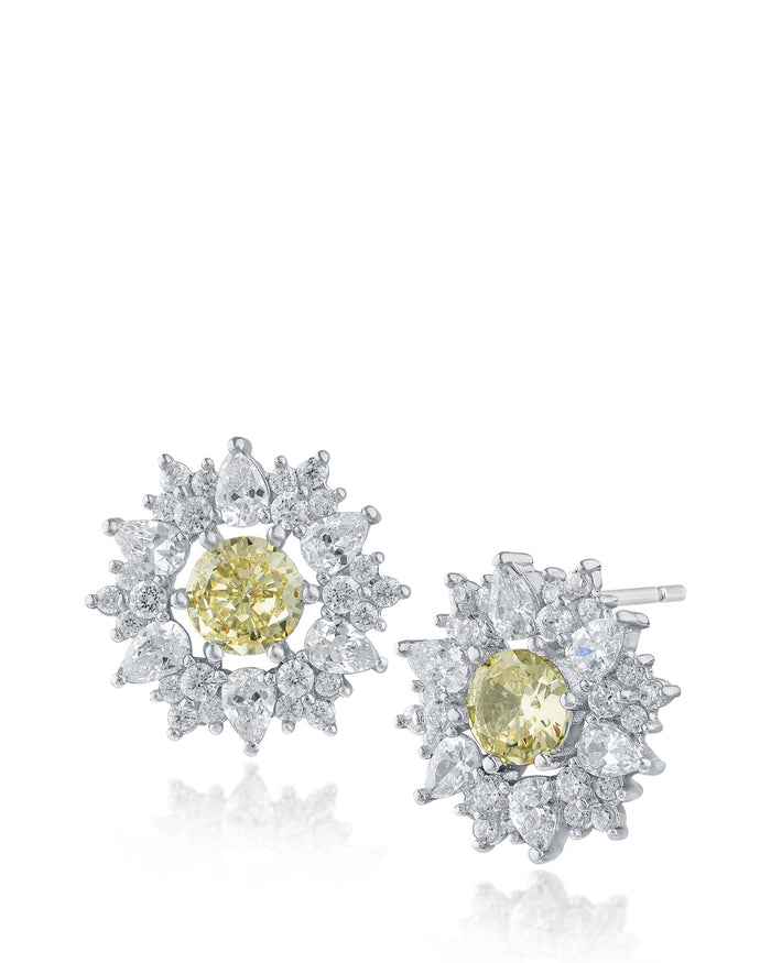 Aretes Starburst con zirconias cúbicas redondas y en talla pera en latón bañado en rodio, foto 3
