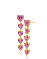 Graduated Heart Cubic Zirconia Drop Earrings in 14K Gold-Plated Brass