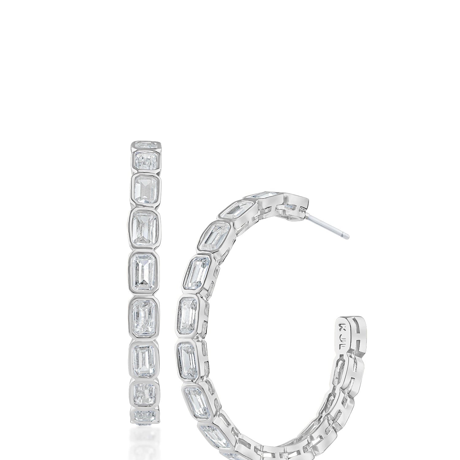 Emerald-Cut Cubic Zirconia Bezel Hoop Earrings in Sterling Silver, photo 1