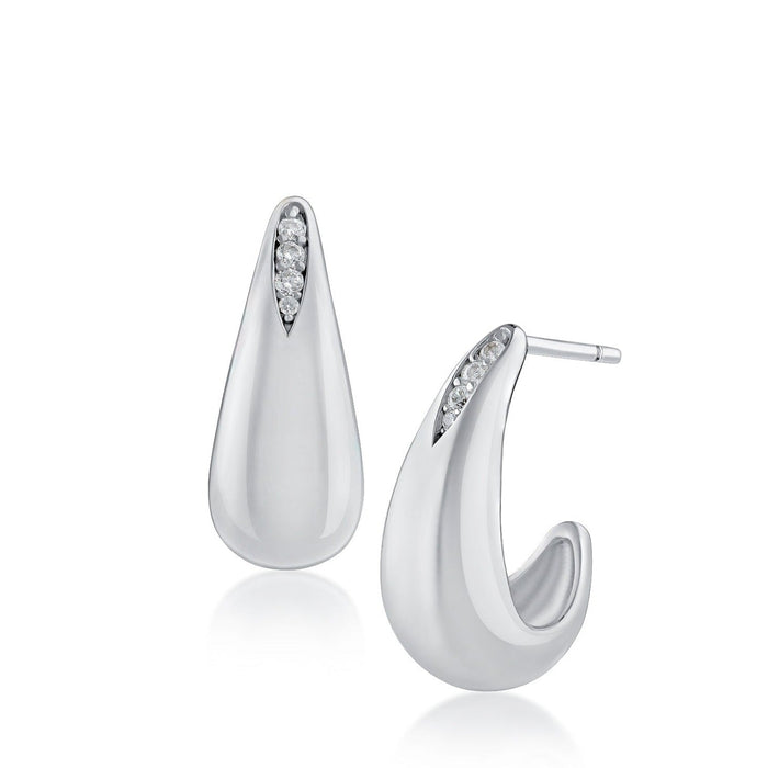 Aretes de aro en forma de gota curva con zirconias cúbicas pavé en latón bañado en oro o en rodio, foto 2