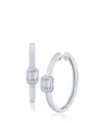 Aretes de aro con una zirconia cúbica talla esmeralda en engaste de bisel en latón bañado en rodio, foto 1
