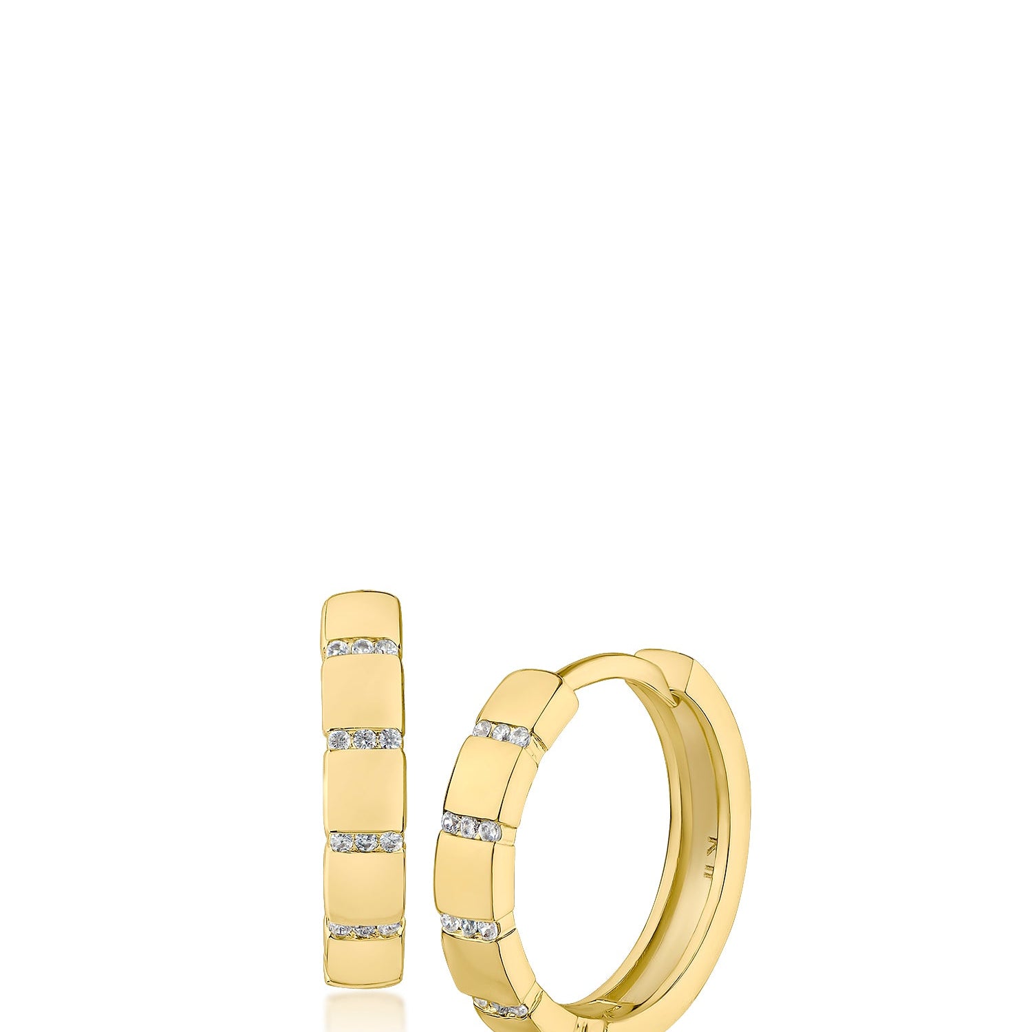 Pavé Cubic Zirconia Stripe Huggie Hoop Earrings in 14K Gold-Plated Brass, photo 1