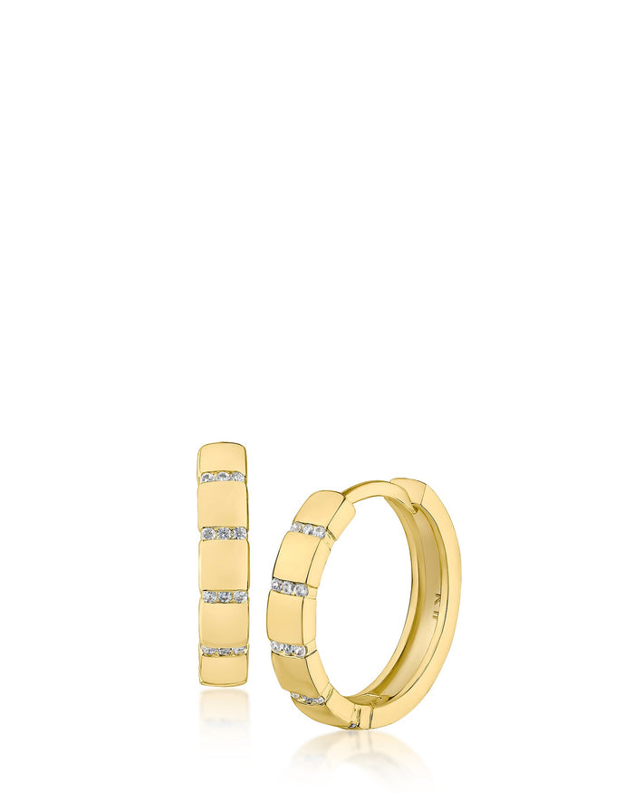Pavé Cubic Zirconia Stripe Huggie Hoop Earrings in 14K Gold-Plated Brass, photo 1