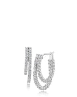 Pavé Cubic Zirconia Double Hoop Earrings in Plated Brass