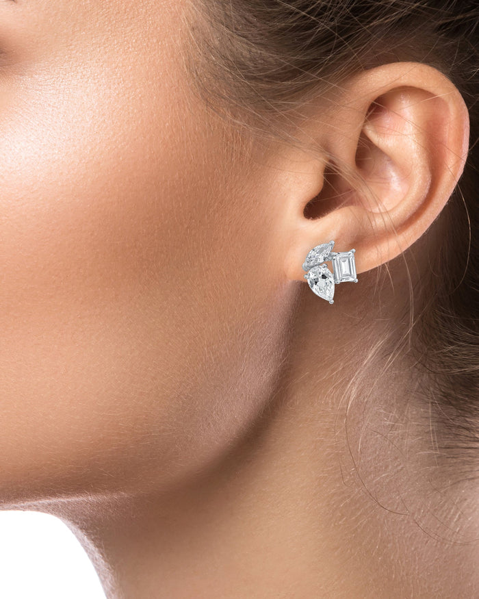 Aretes de botón con zirconias cúbicas de varias formas en latón bañado en oro o en rodio, foto 3