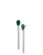 Green or Deep Red Pear Cubic Zirconia Drop Earrings in Rhodium-Plated Brass, photo 1