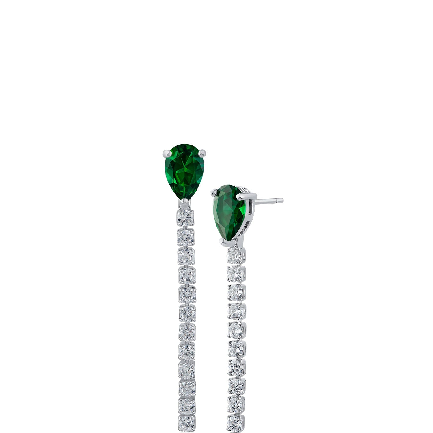 Green or Deep Red Pear Cubic Zirconia Drop Earrings in Rhodium-Plated Brass, photo 1