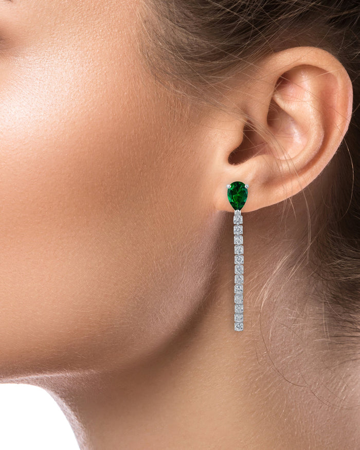 Green or Deep Red Pear Cubic Zirconia Drop Earrings in Rhodium-Plated Brass, photo 3