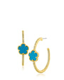 Aretes de aro con trébol y pavé de zirconias cúbicas en latón bañado en oro, foto 5