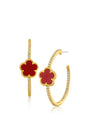 Aretes de aro con trébol y pavé de zirconias cúbicas en latón bañado en oro, foto 7