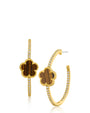 Aretes de aro con trébol y pavé de zirconias cúbicas en latón bañado en oro, foto 4