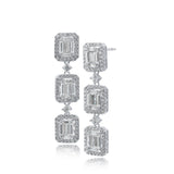 Baguette and Round Cubic Zirconia Frame Drop Earrings in Rhodium-Plated Brass