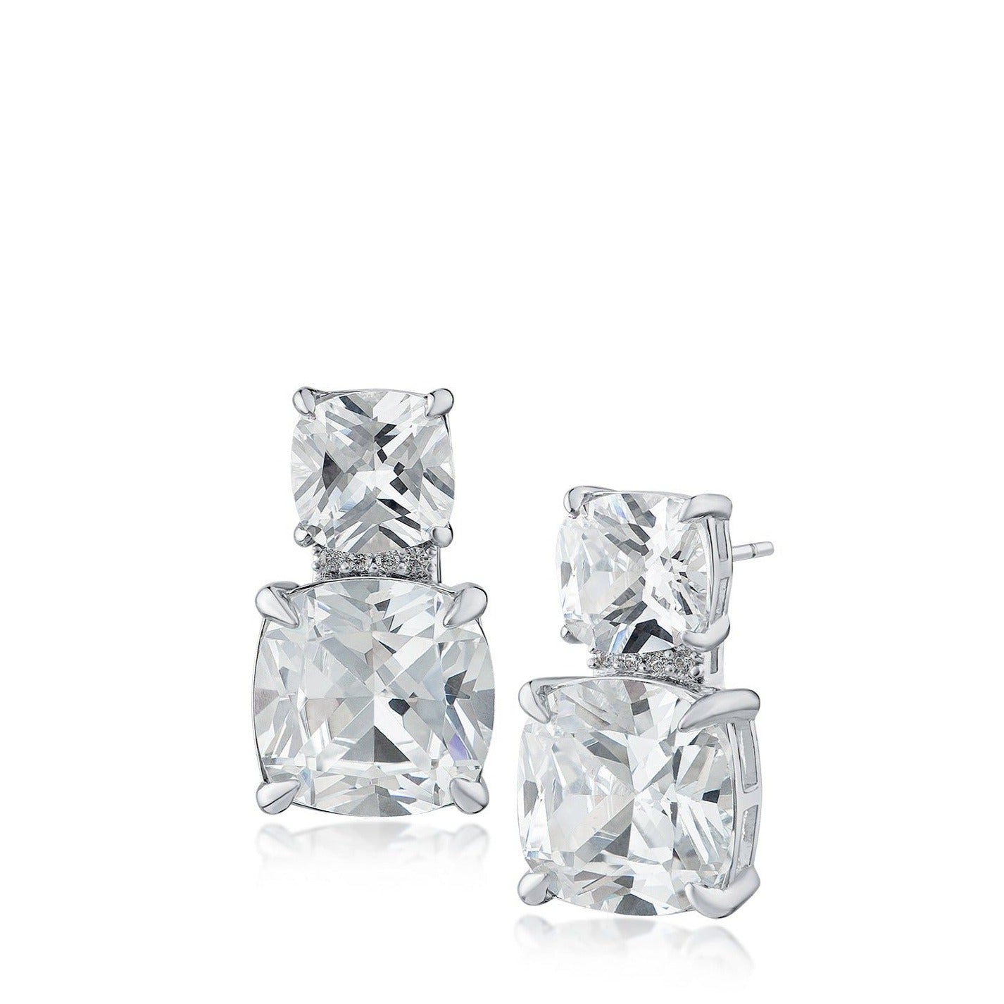 Double Cushion-Cut Cubic Zirconia Drop Earrings in Rhodium-Plated Brass, photo 1