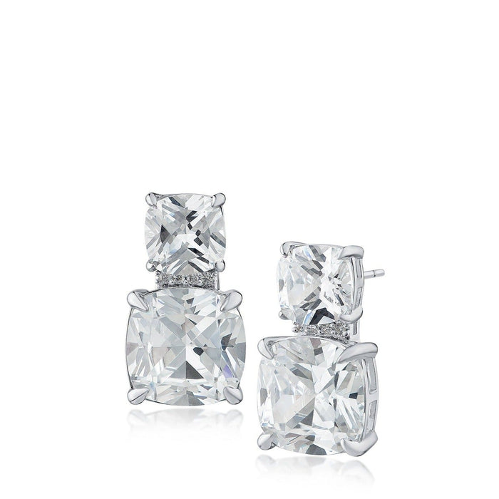 Double Cushion-Cut Cubic Zirconia Drop Earrings in Rhodium-Plated Brass, photo 1