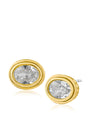 Aretes de botón de estilo vintage con zirconia cúbica ovalada en engaste de bisel en latón bañado en oro de 14K, foto 1