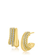 Aretes de aro de tres filas con zirconias cúbicas redondas en latón bañado en oro, foto 1