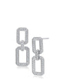 Pavé Cubic Zirconia Double Open Link Earrings in Rhodium-Plated Brass, photo 1