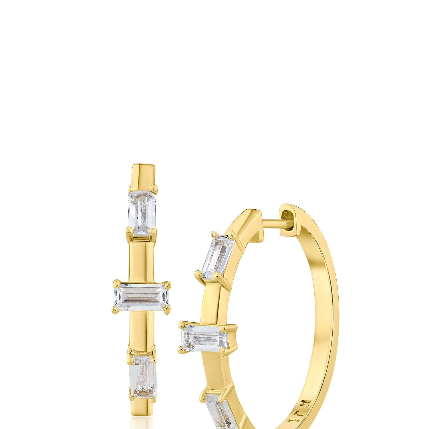 Triple Emerald-Cut Cubic Zirconia Hoop Earrings in Plated Brass, photo 1