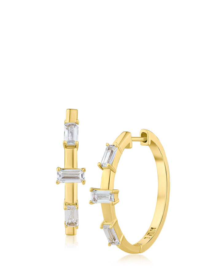 Triple Emerald-Cut Cubic Zirconia Hoop Earrings in Plated Brass, photo 1