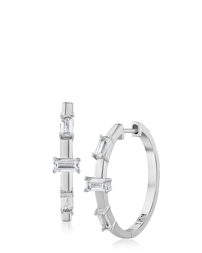 Triple Emerald-Cut Cubic Zirconia Hoop Earrings in Plated Brass, photo 2