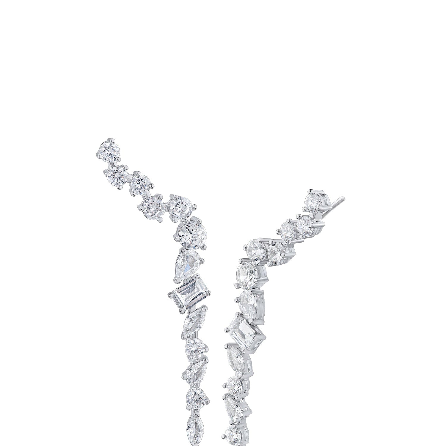 Aretes colgantes ear crawler con zirconias cúbicas de varias formas en latón bañado en rodio, foto 1