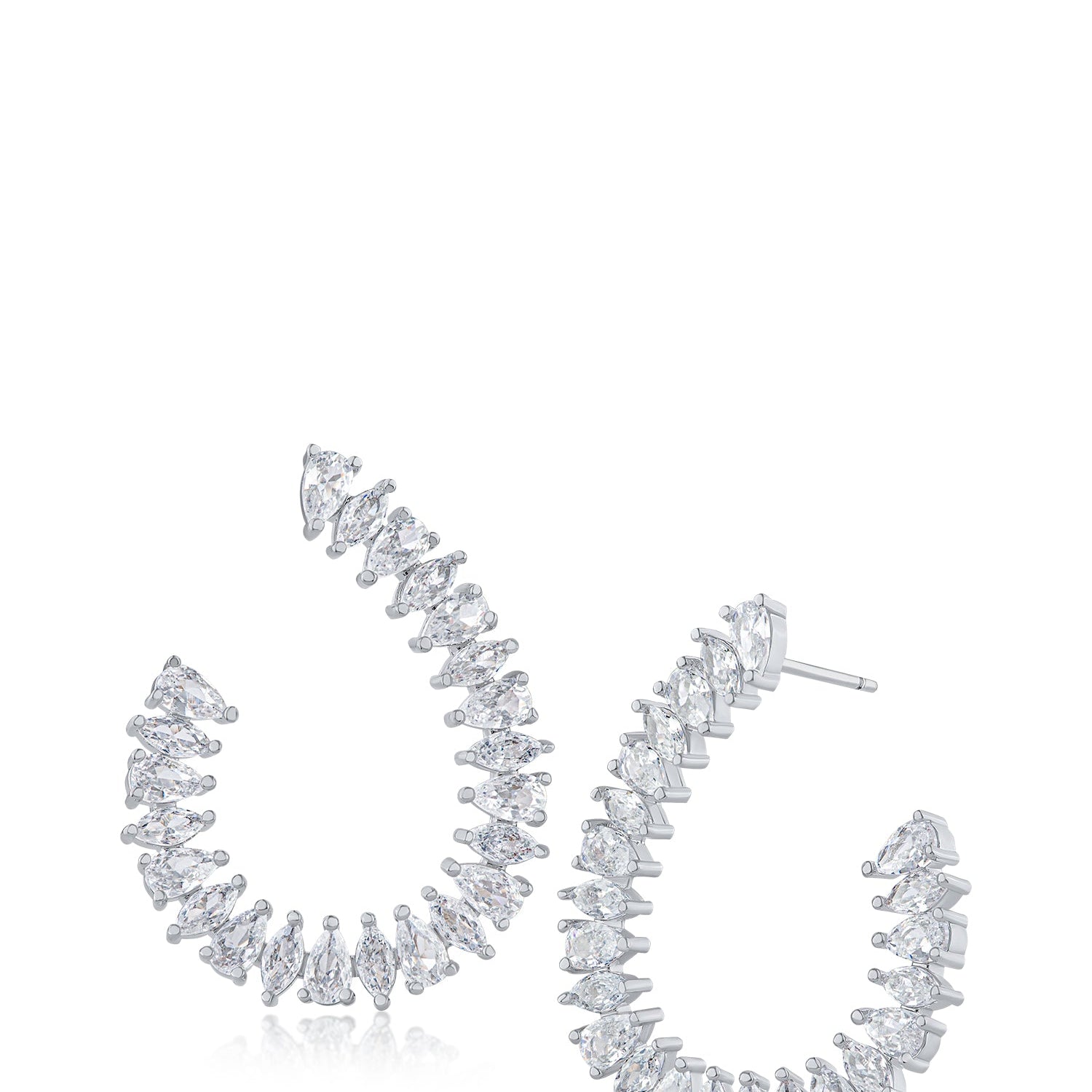 Pear and Marquise Cubic Zirconia Open Circle Earrings in Rhodium-Plated Brass, photo 1
