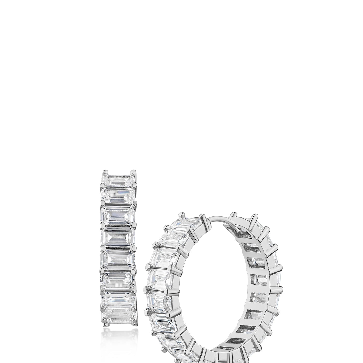 Emerald-Cut Cubic Zirconia Hoop Earrings in Rhodium-Plated Brass, photo 1