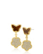 Aretes colgantes de mariposa y trébol con zirconias cúbicas en engaste pavé en latón bañado en oro o en oro rosa, foto 5