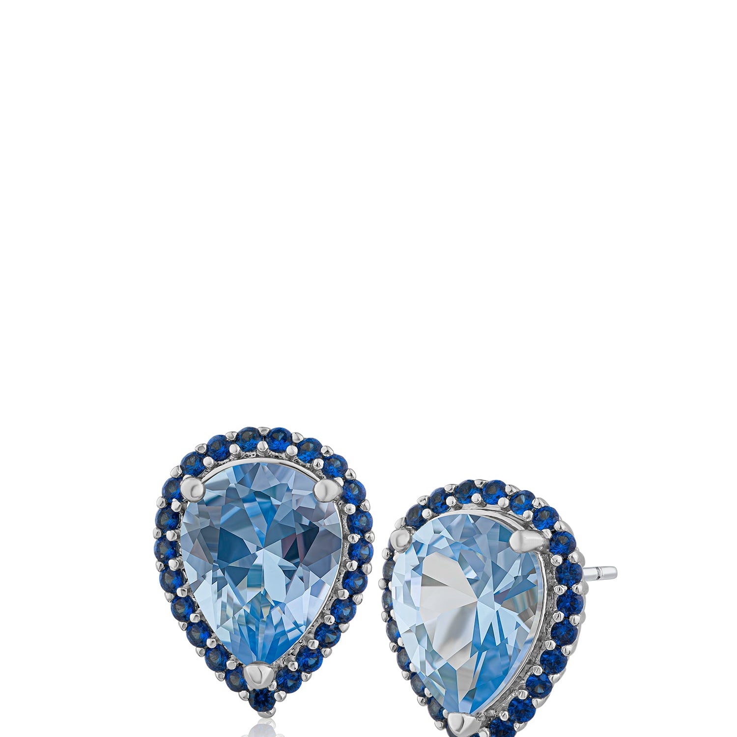 Light Blue Pear Cubic Zirconia Stud Earrings in Rhodium-Plated Brass, photo 1
