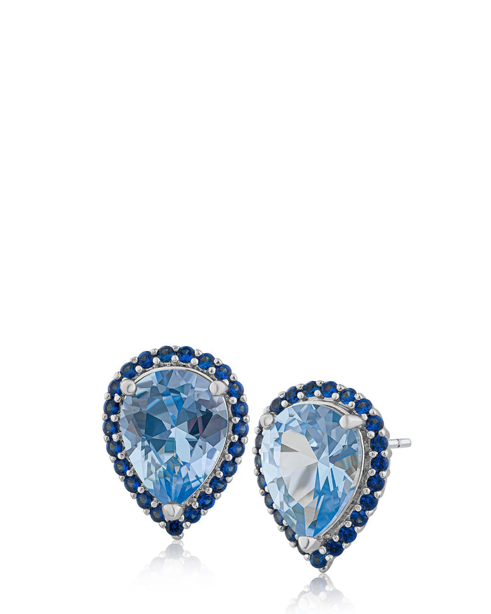 Light Blue Pear Cubic Zirconia Stud Earrings in Rhodium-Plated Brass, photo 1