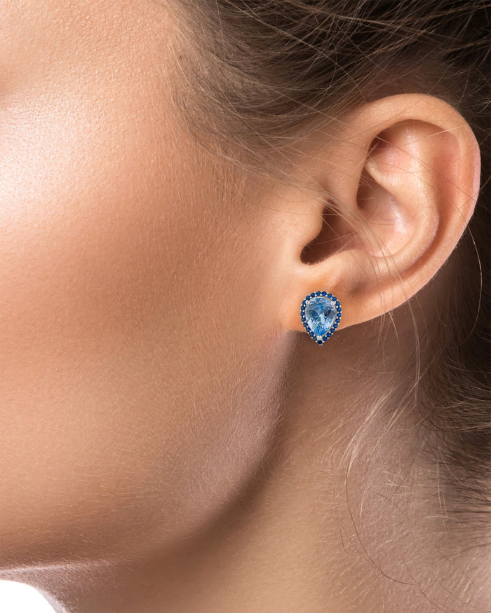 Light Blue Pear Cubic Zirconia Stud Earrings in Rhodium-Plated Brass, photo 2