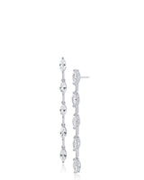 Sleek Marquise Cubic Zirconia Linear Drop Earrings in Rhodium-Plated Brass