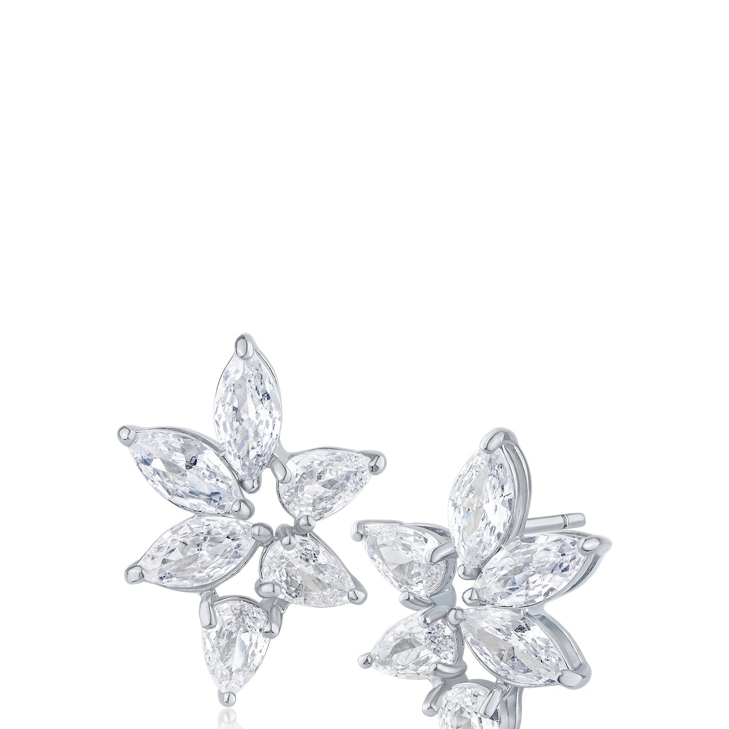 Aretes de racimo floral con zirconias cúbicas talla marquesa y pera en latón bañado en rodio, foto 1