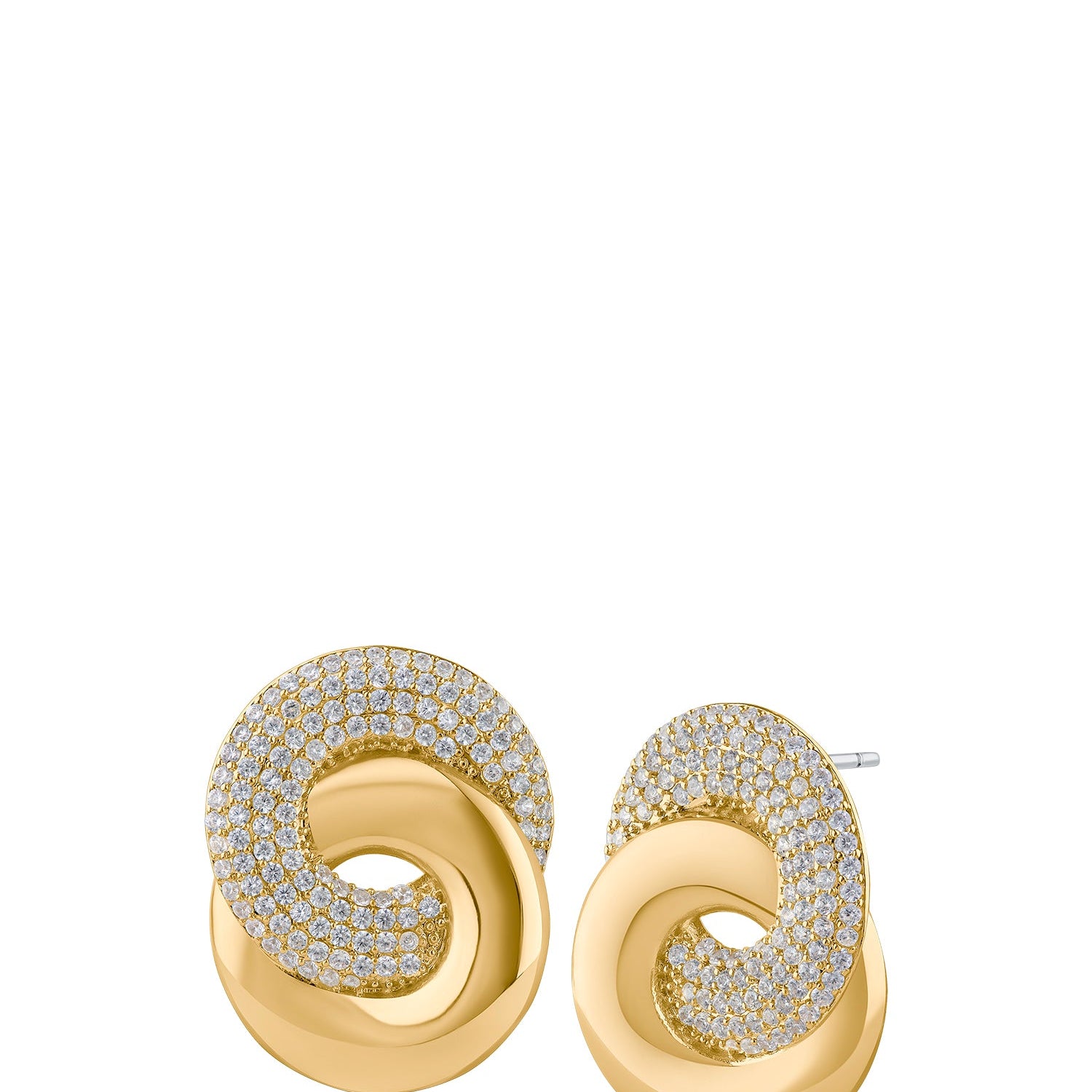 Pavé Cubic Zirconia Double Round Link Drop Earrings in Gold-Plated Brass, photo 1