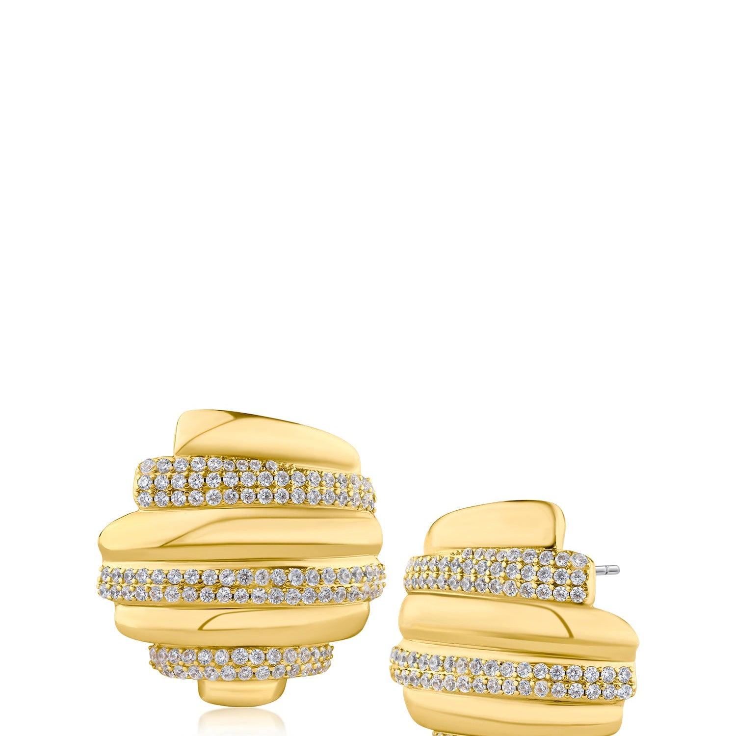 Aretes de botón con zirconias cúbicas en engaste pavé alternado en latón bañado en oro, foto 1