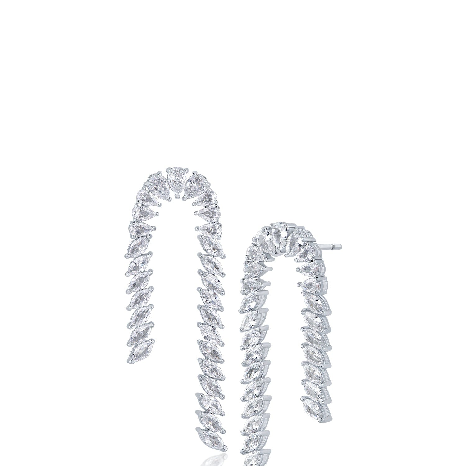 Aretes de flecos con zirconias cúbicas marquesa y pera en latón bañado en rodio, foto 1