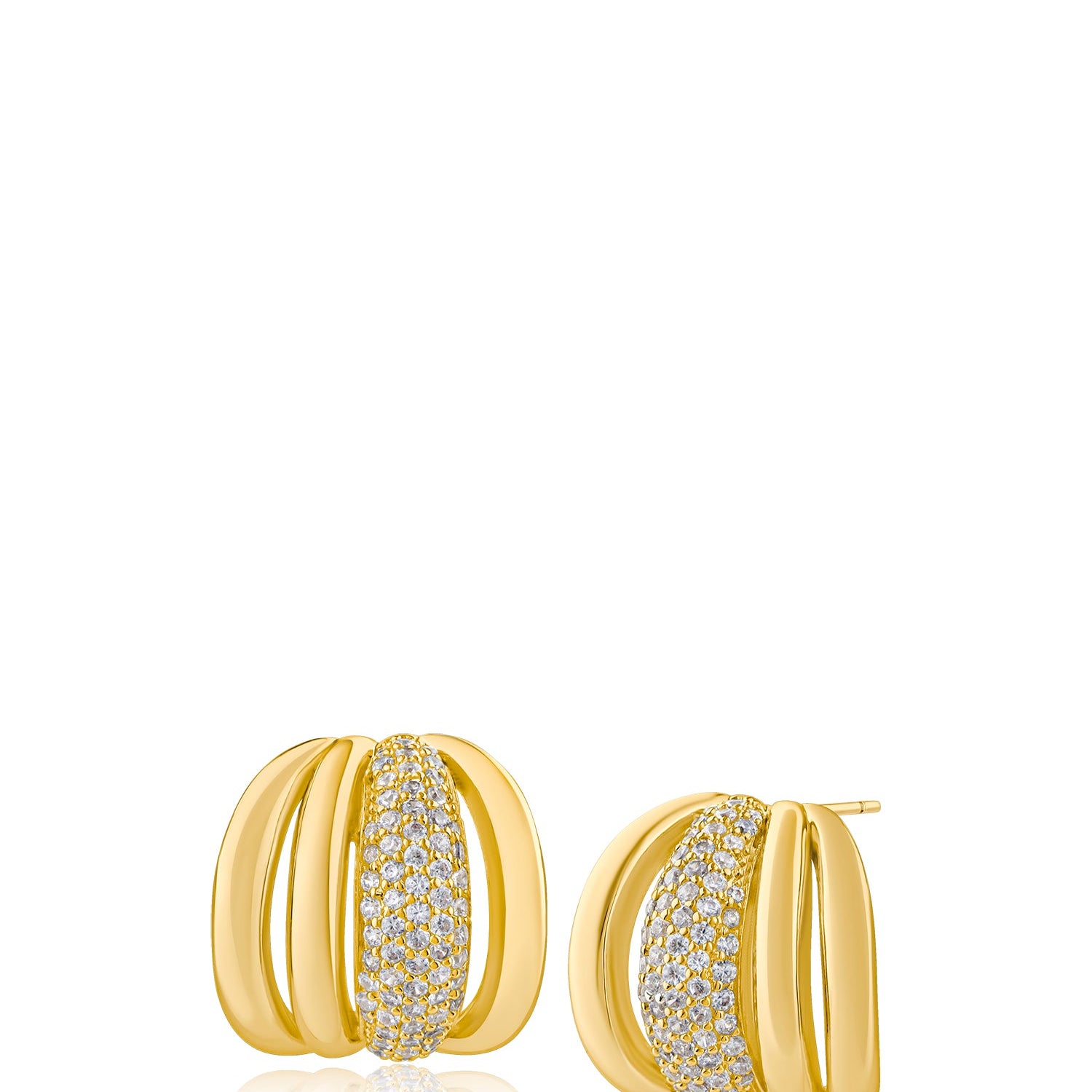 Pavé Cubic Zirconia Caged Earrings in Gold-Plated Metal, photo 1