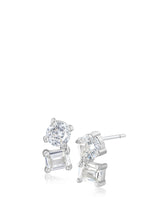 Mini aretes de botón con zirconias cúbicas redondas y talla esmeralda en latón bañado