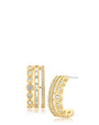 Baguette and Round Cubic Zirconia Bezel Triple Row Hoop Earrings in Plated Brass, photo 1