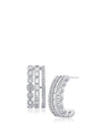 Baguette and Round Cubic Zirconia Bezel Triple Row Hoop Earrings in Plated Brass, photo 3