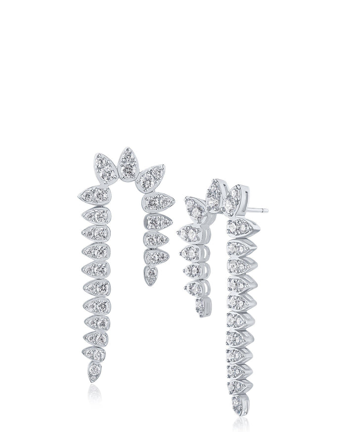 Aretes en forma de U con picos de zirconias cúbicas en forma de pera en latón bañado en rodio, foto 1