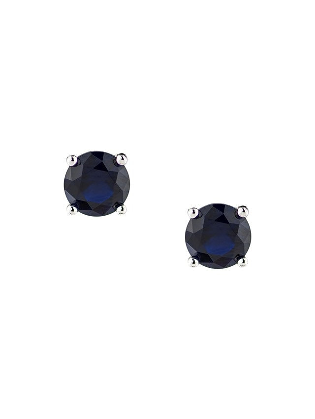 Aretes de botón con zirconia cúbica azul redonda en latón bañado en rodio, foto 1