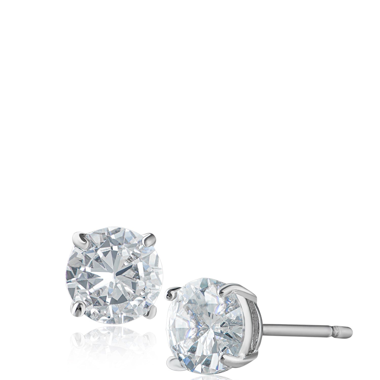 Classic Round Cubic Zirconia Stud Earrings in Rhodium-Plated Brass, photo 1