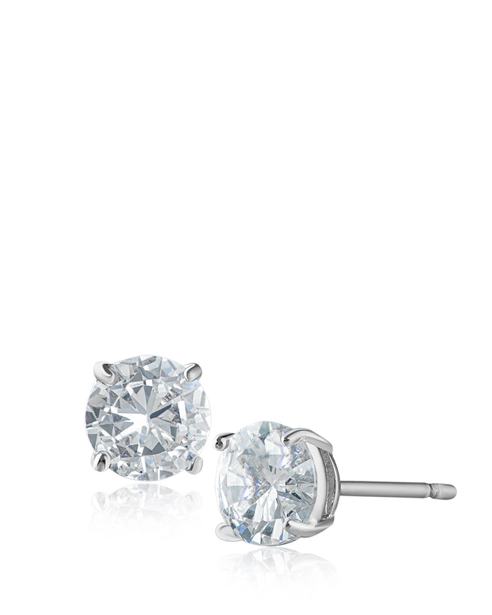 Classic Round Cubic Zirconia Stud Earrings in Rhodium-Plated Brass, photo 1