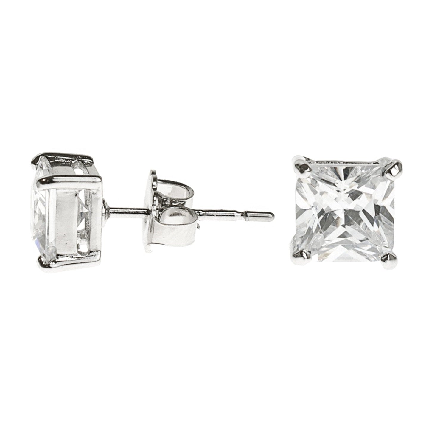 Princess-Cut Cubic Zirconia Stud Earrings in Rhodium-Plated Brass, photo 1